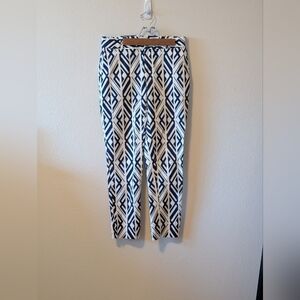 Banana Republic Navy and White Abstract Print Pants Women's Size 2